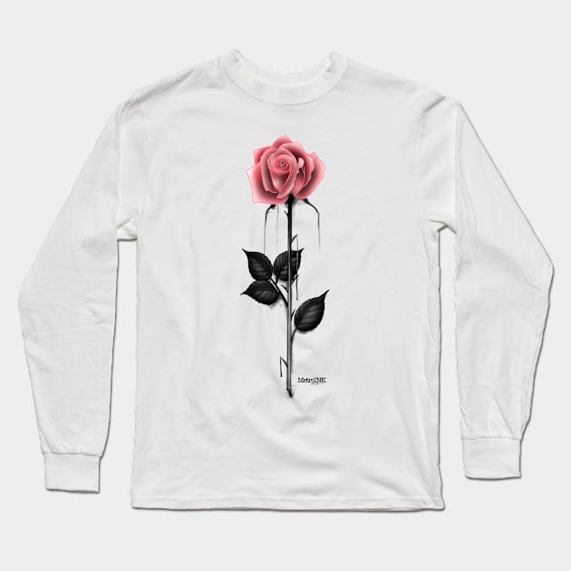 Pink Rose Long Sleeve T-Shirt by MetroInk